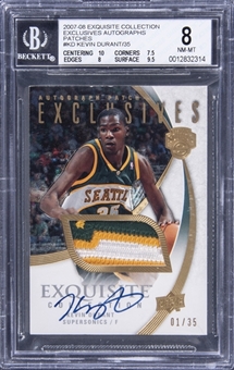 2007-08 UD "Exquisite Collection" Exclusives Autographs Patches #KD Kevin Durant Signed Patch Rookie Card (#01/35) - BGS NM-MT 8/BGS 10